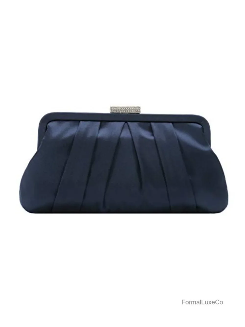 Classic Pleated Satin Clutch Evening Bag With Diamante Embellishment